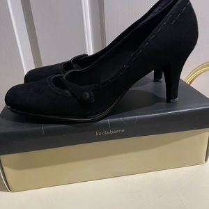 Liz Claiborne Jocelyn Black Suede Heels Pumps